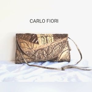 CARLO FIORI of Italy Snakeskin Leather Patchwork Crossbody/Clutch Handbag